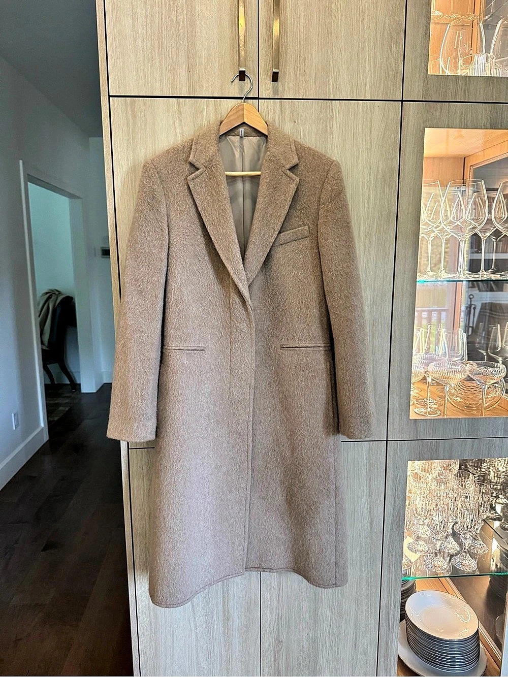 HELMUT LANG Wool Blend Long Coat in Camel Size 0